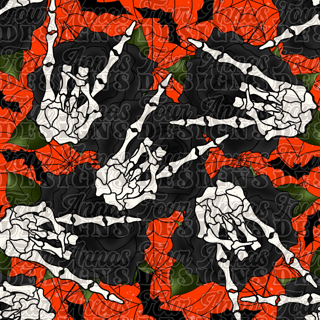 Orange Skeleton rock and roll seamless pattern