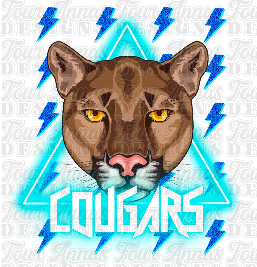 Neon lightning blue cougars mascot