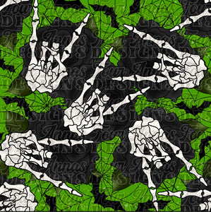 Green Skeleton rock and roll seamless pattern
