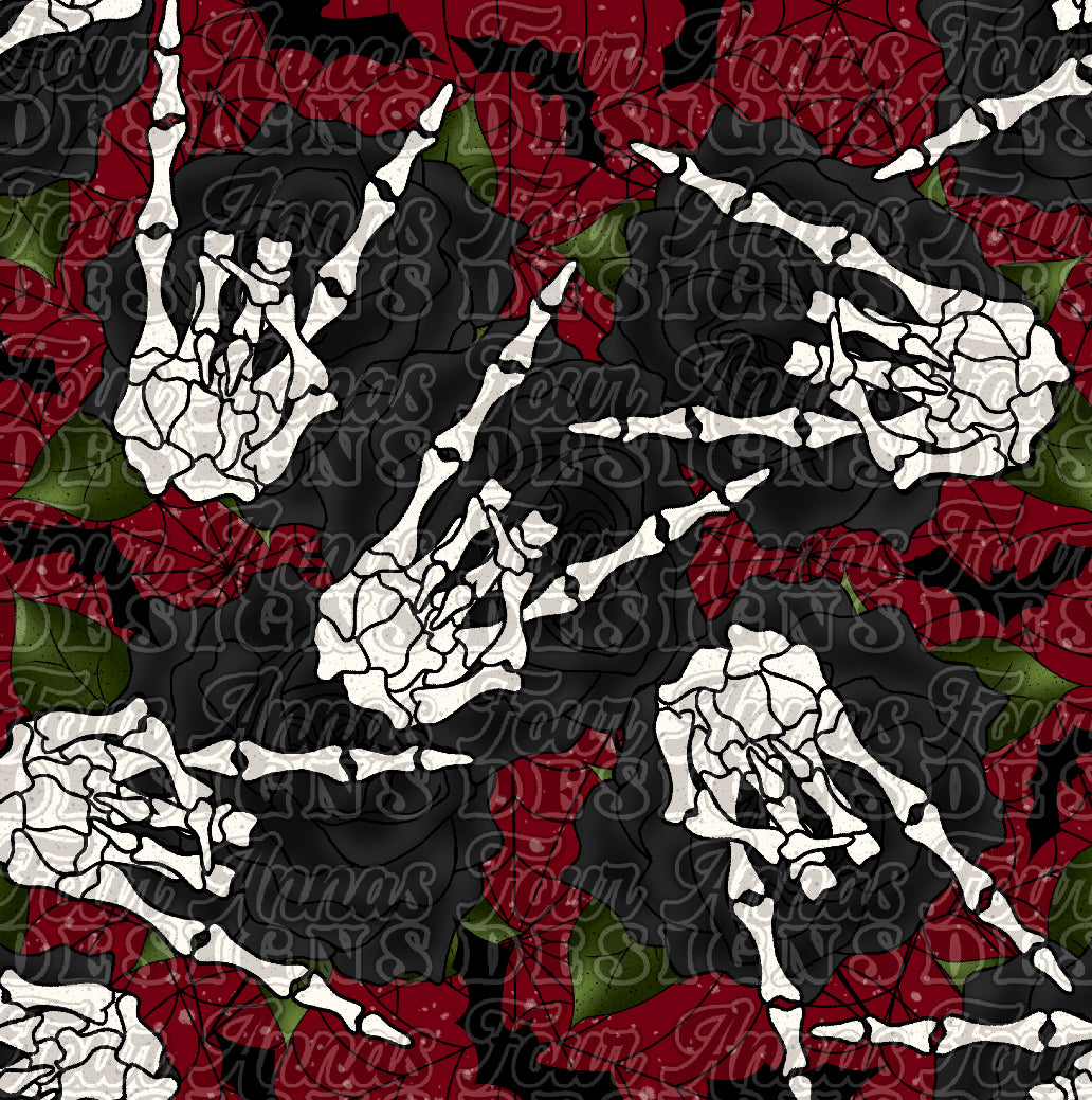 Red Skeleton rock and roll seamless pattern