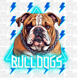 Neon lightning blue bulldogs mascot