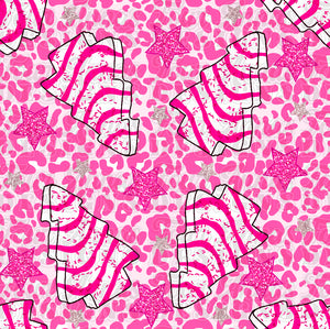 Pink leopard Christmas seamless pattern
