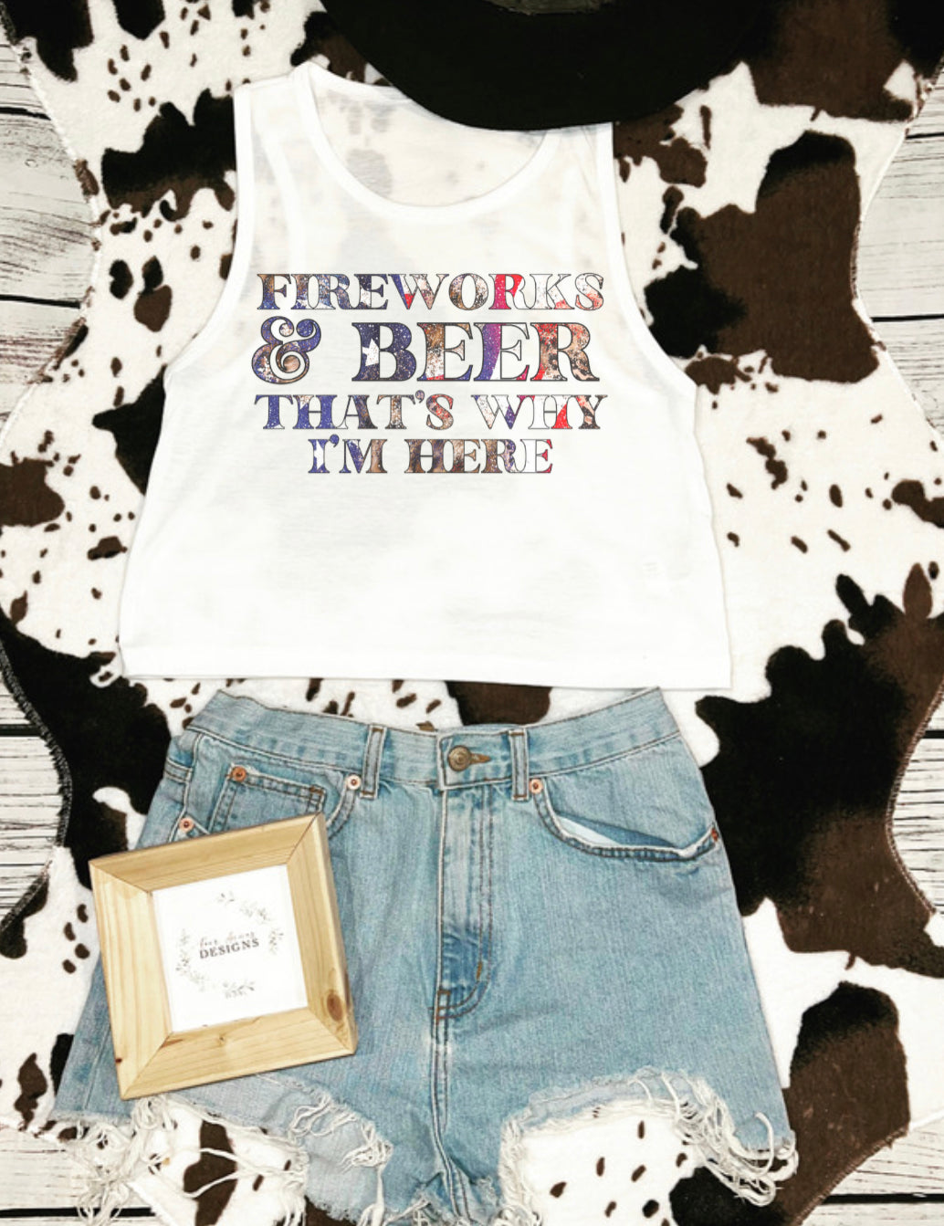 Fireworks & beer that’s why I’m here crop tank top