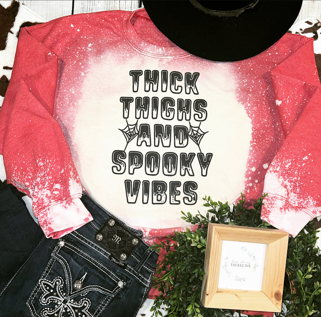 Thick thighs and spooky vibes Halloween bleached sweatshirt