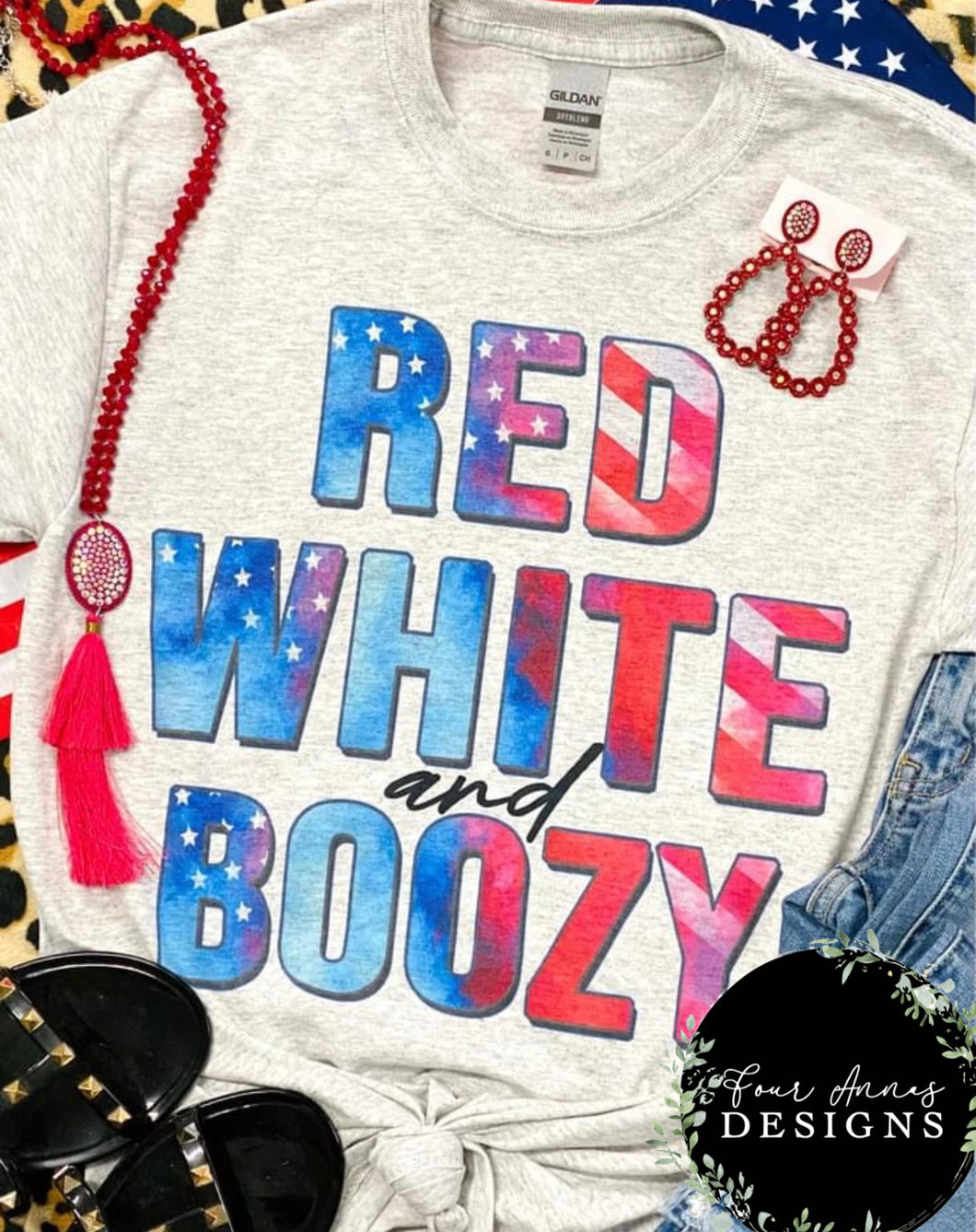 Red white and boozy 4th of july Tee