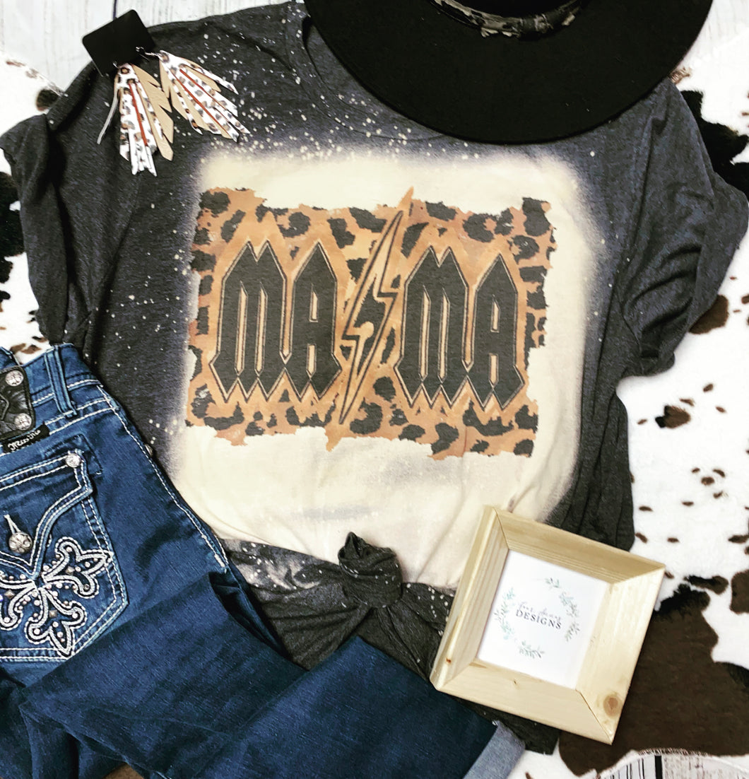 Leopard Rock and roll mama bleached tee
