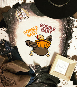 Gobble baby thanksgiving bleached tee