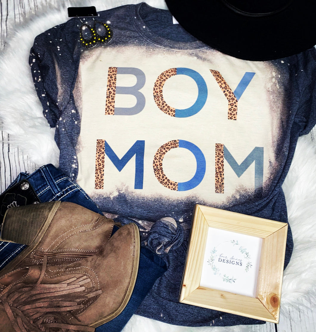 Leopard boy mom bleached tee