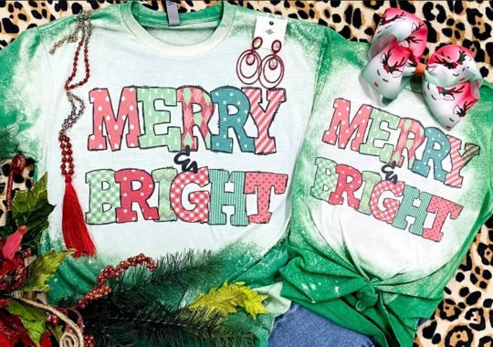 Merry & bright Christmas bleached Tee