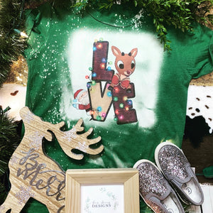 Reindeer Love Christmas mommy and me bleached Tees