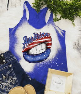 America lips 4th of July bleached racerback tank top