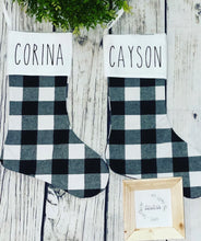 Load image into Gallery viewer, Personalized buffalo check burlap farmhouse stockings
