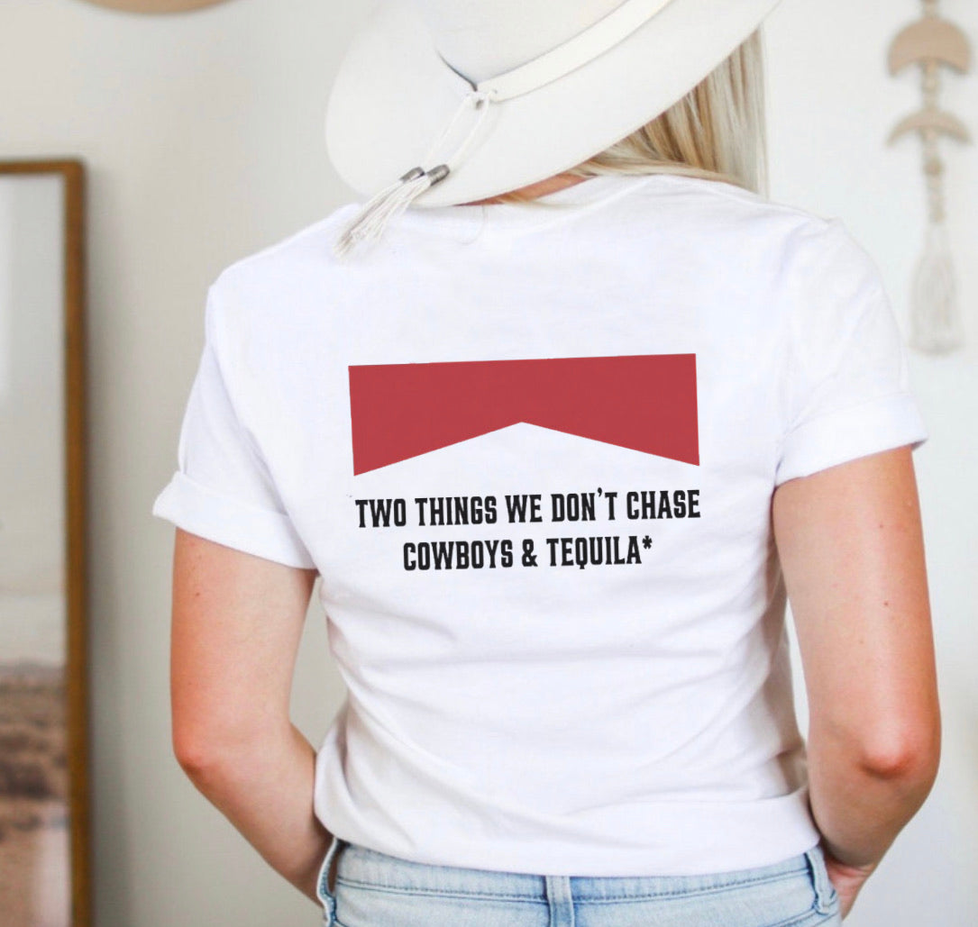 Two Things We Don't Chase Cowboys And Tequila Turquois Retro T-Shirt