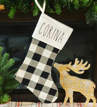 Load image into Gallery viewer, Personalized buffalo check burlap farmhouse stockings
