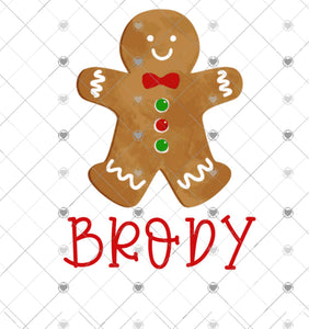 Personalized child Christmas gingerbread boy  sublimation transfer