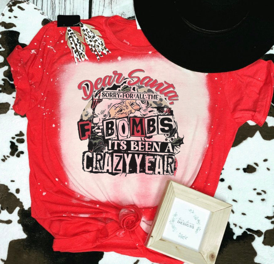 Sorry for all of the f-bombs Santa Christmas bleached tee