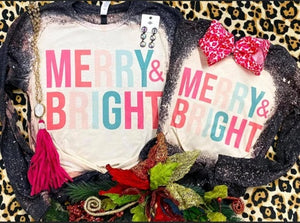 Merry & bright colorful Christmas bleached Tee