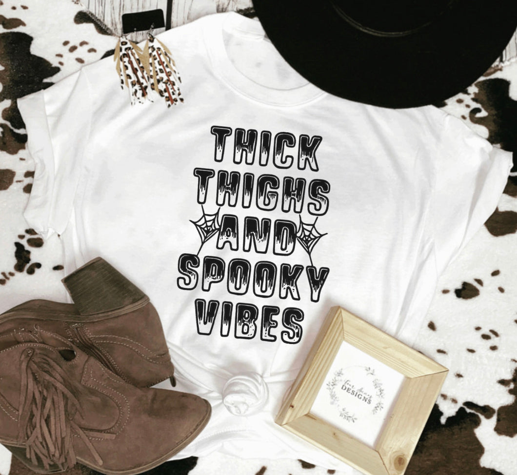 Thick thighs and spooky vibes Halloween tee