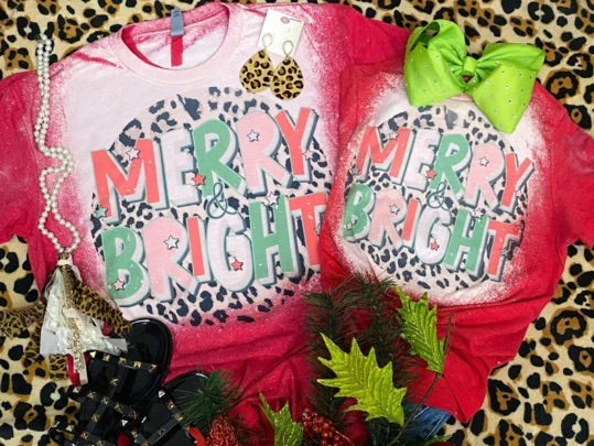 Merry & bright leopard Christmas bleached Tee