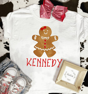 Personalized bow gingerbread Christmas tee