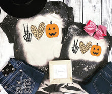 Load image into Gallery viewer, Peace love Halloween pumpkin bleached Tees
