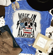 Load image into Gallery viewer, Made in America skull 4th of july bleached tee
