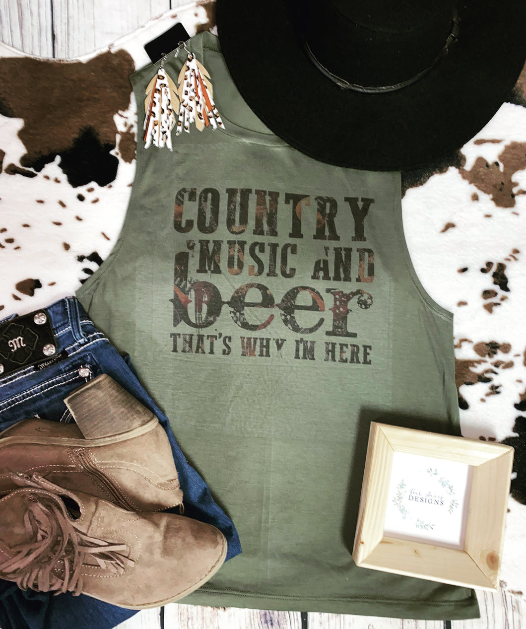 Country music and beer thats why I’m here muscle tank top