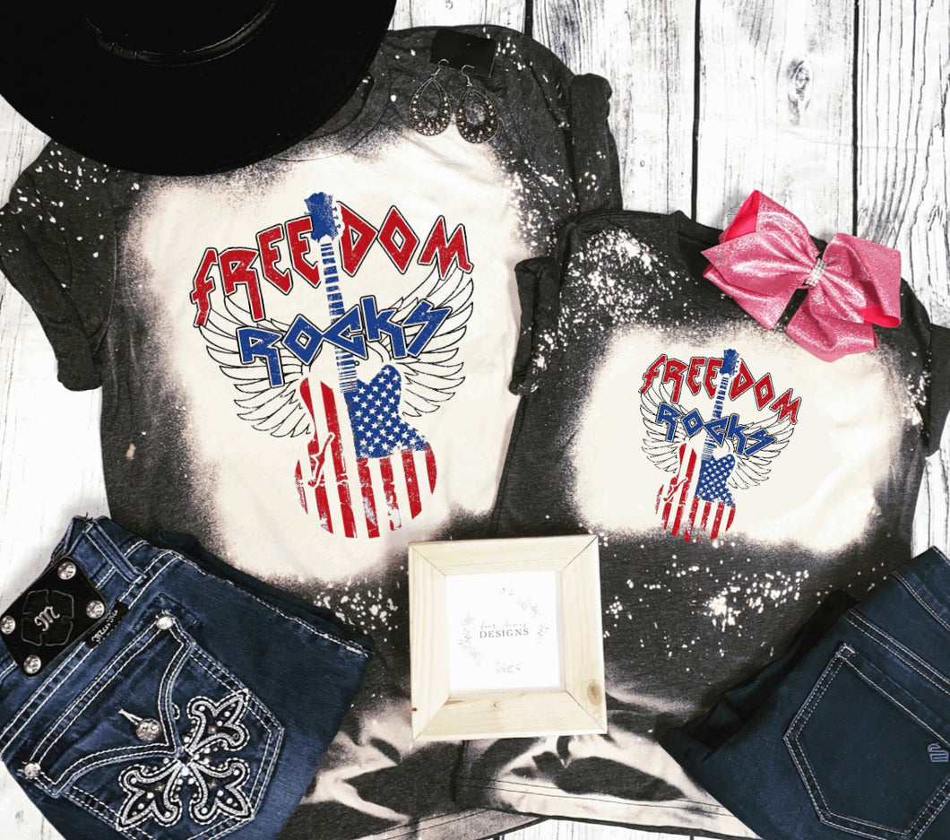 Freedom rocks 4th of july bleached Tees