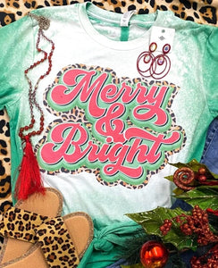 Merry & bright Christmas cheer bleached tee