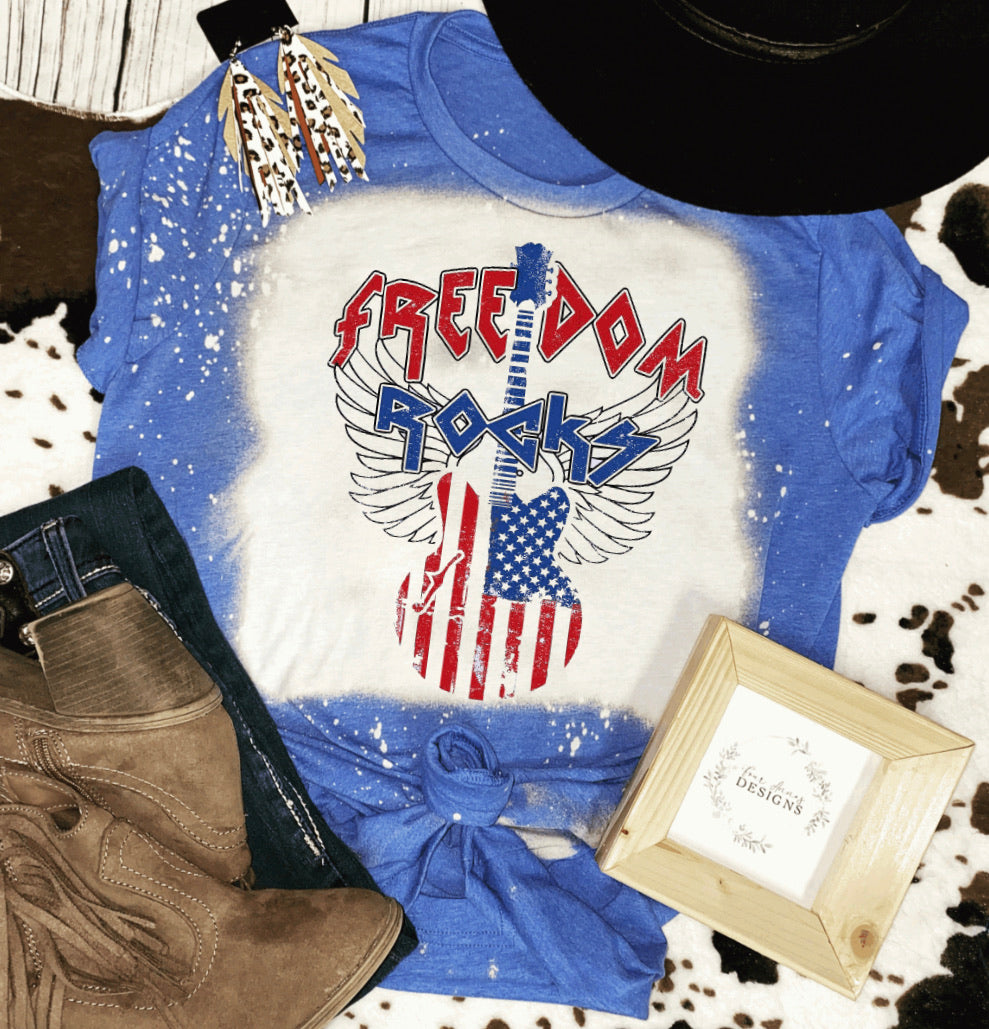 Freedom rocks 4th of july bleached tee