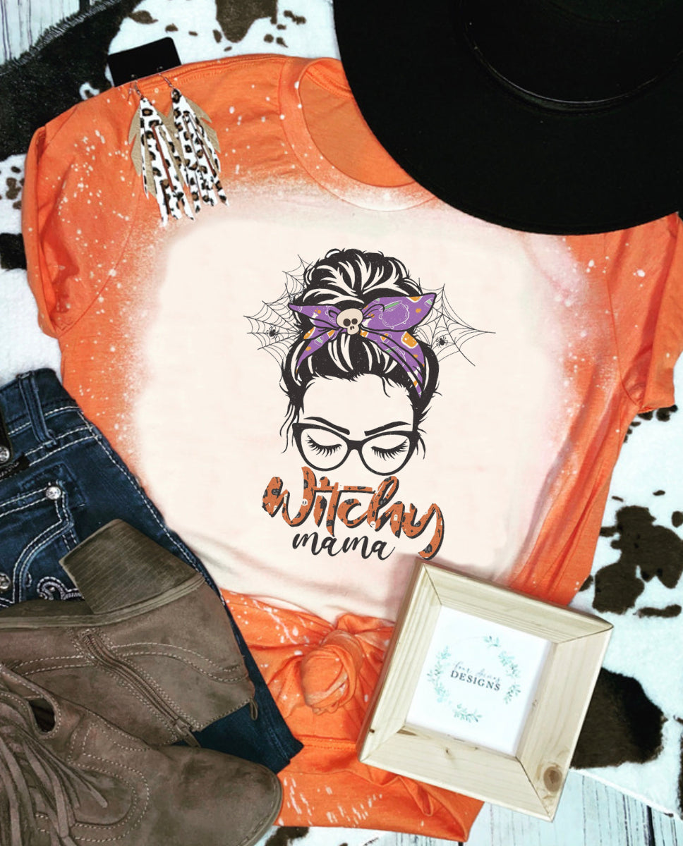 Witchy mama Halloween bleached tee