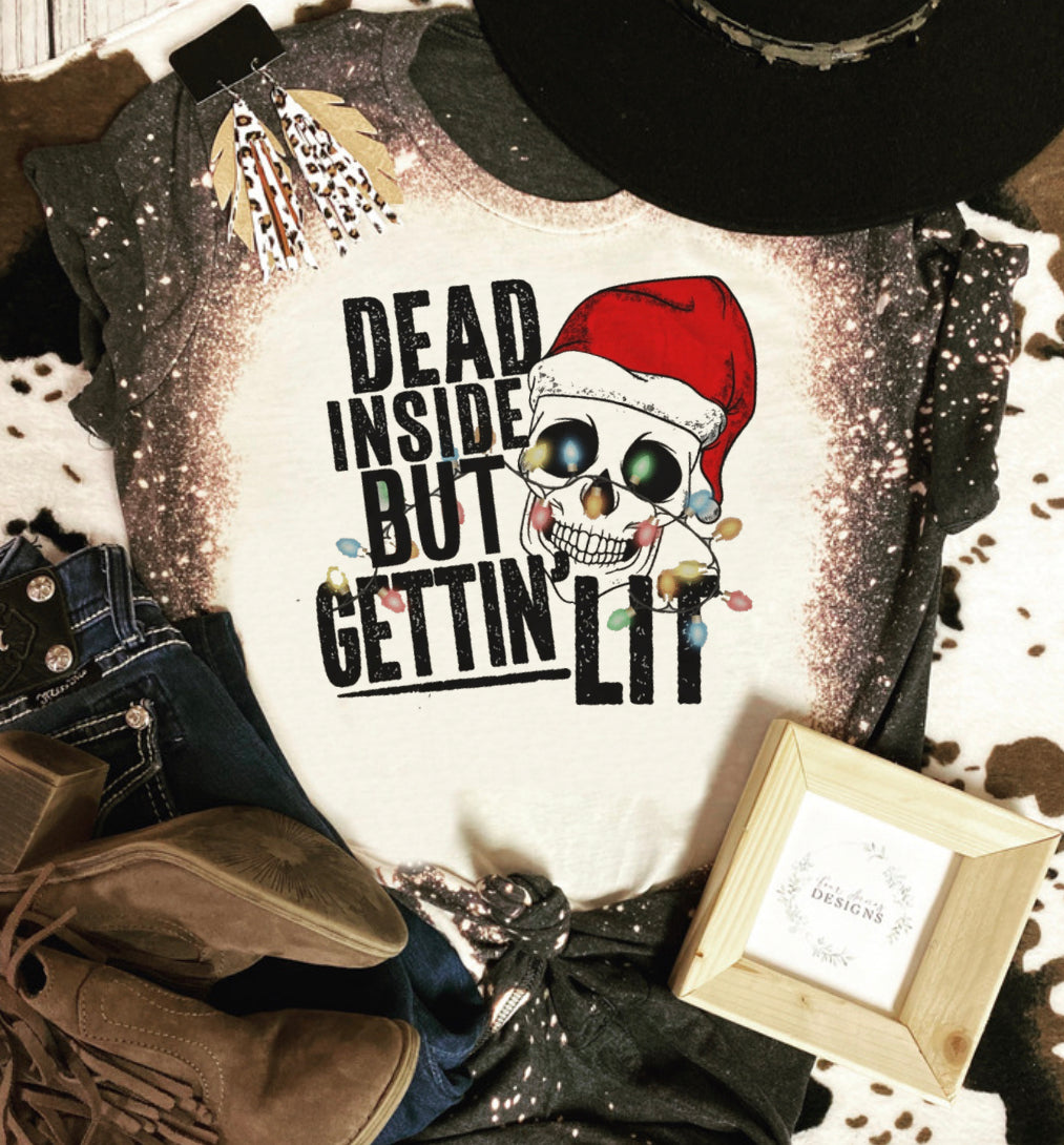Dead inside but getting lit Christmas bleached tee