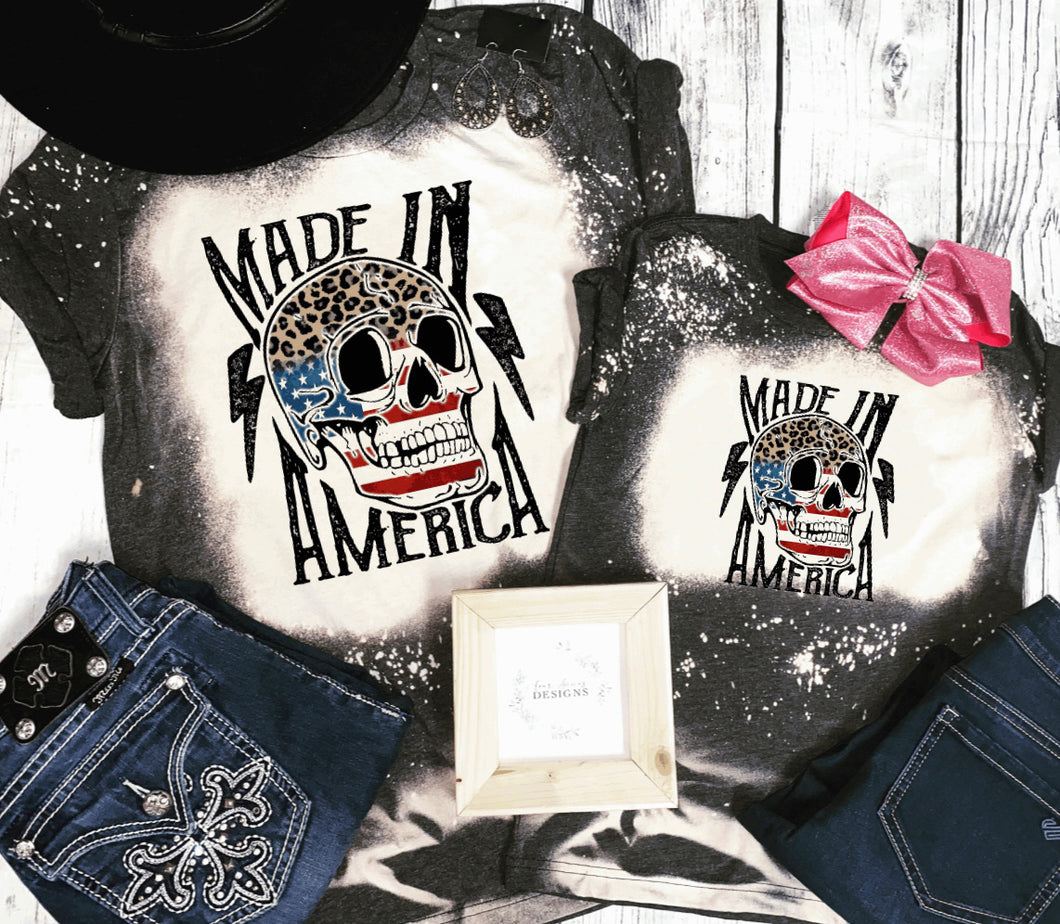 Made in America skull 4th of july bleached Tees