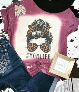 Leopard Mom life bleached tee