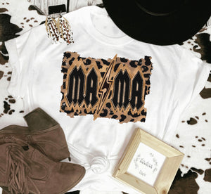 Leopard rock and roll mama tee