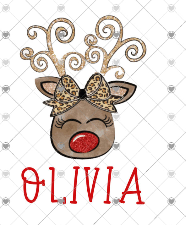 Personalized child Christmas leopard reindeer girl sublimation transfer