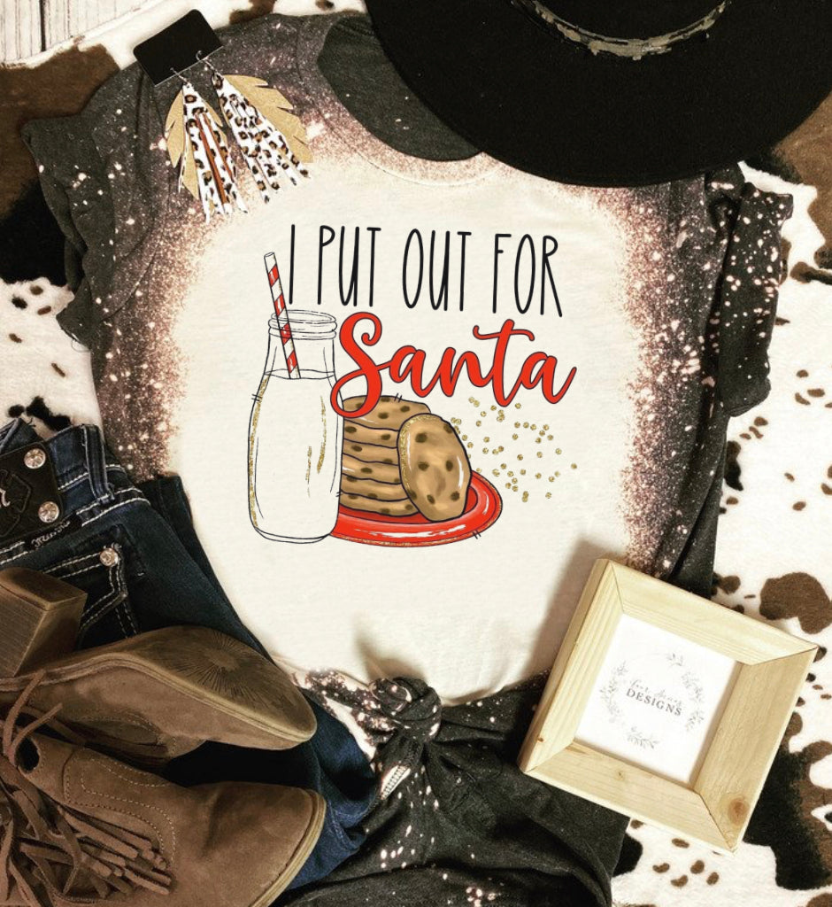I put out for Santa Christmas bleached tee