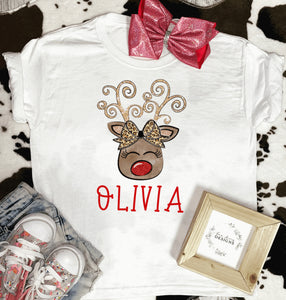 Personalized gold reindeer Christmas tee