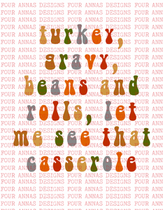 Turkey gravy beans & rolls thanksgiving