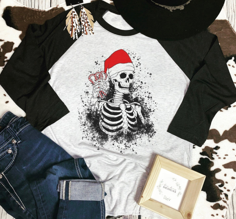 Skeleton Santa Christmas baseball raglan