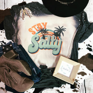 Retro stay salty bleached tee