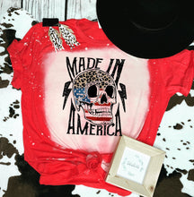 Load image into Gallery viewer, Made in America skull 4th of july bleached tee
